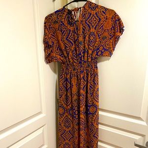 Orange & Blue pattern maxi dress